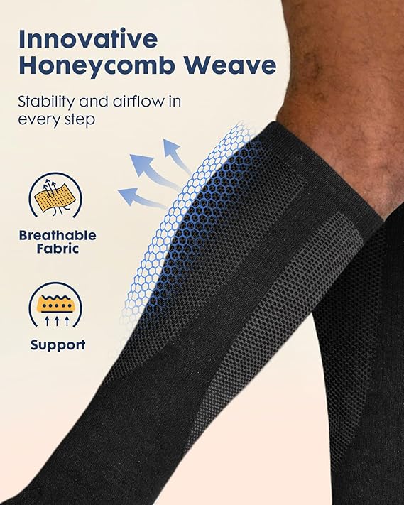 Comfortable Cotton Compression Socks – 20-30mmHg Breathable Arch Support for Men & Women, Ideal for Flying & Nurses