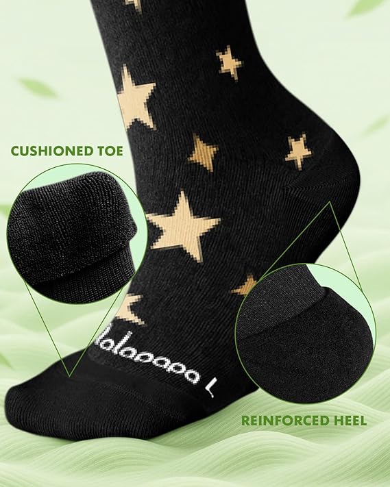 Bamboo Viscose Knee-High Compression Socks – 2 Pairs, 15-20mmHg for Men & Women, Perfect for Travel & Nurses