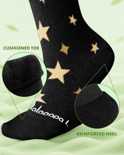 Bamboo Viscose Knee-High Compression Socks – 2 Pairs, 15-20mmHg for Men & Women, Perfect for Travel & Nurses