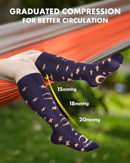 Bamboo Viscose Knee-High Compression Socks – 2 Pairs, 15-20mmHg for Men & Women, Perfect for Travel & Nurses