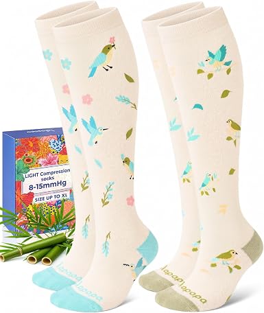 Lalapapa Light Bamboo Viscose Compression Socks · 2 Pairs — Hummingbird Floral