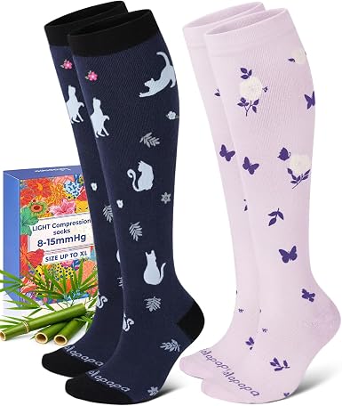 Lalapapa Light Bamboo Viscose Compression Socks · 2 Pairs — Cat Floral