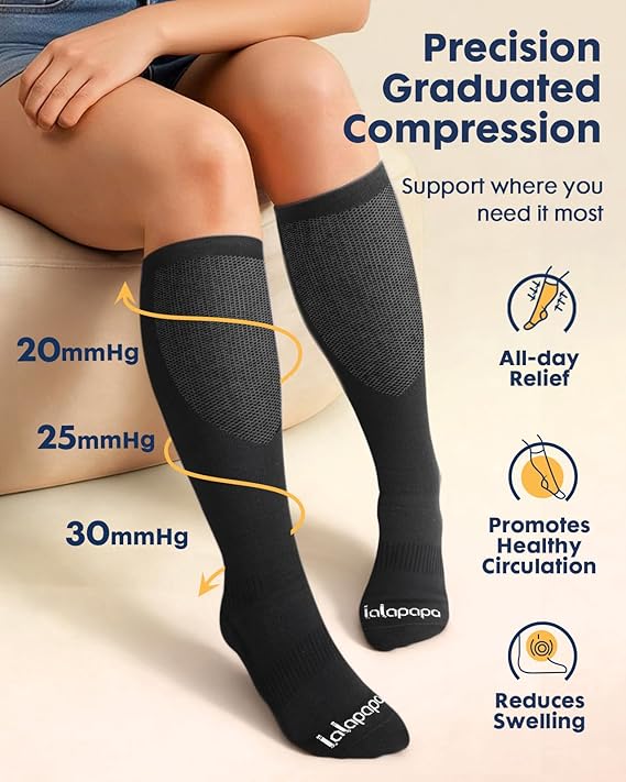 Comfortable Cotton Compression Socks – 20-30mmHg Breathable Arch Support for Men & Women, Ideal for Flying & Nurses