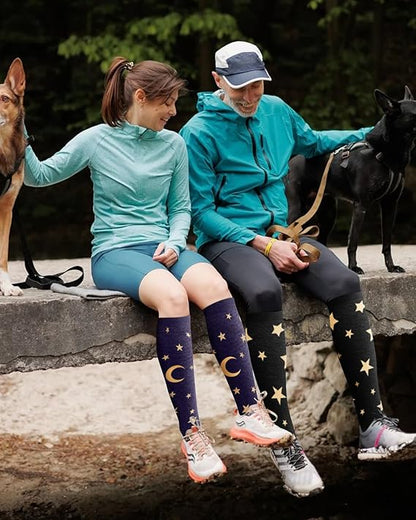 Bamboo Viscose Knee-High Compression Socks – 2 Pairs, 15-20mmHg for Men & Women, Perfect for Travel & Nurses