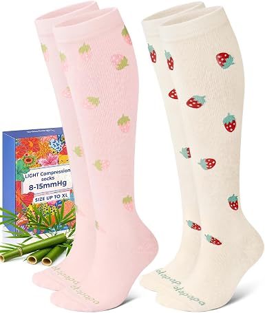 Lalapapa Light Bamboo Viscose Compression Socks · 2 Pairs — Strawberry