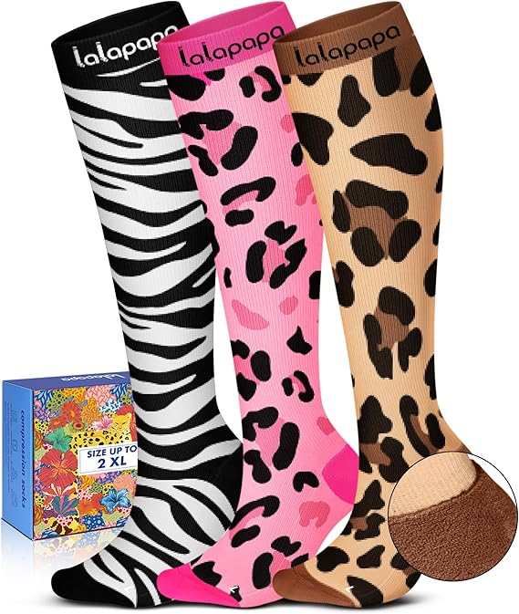 Cute 3-Pair Compression Socks for Women – 20-30mmHg Graduated Support, Lightweight for Daily Wear, Travel & Nurses