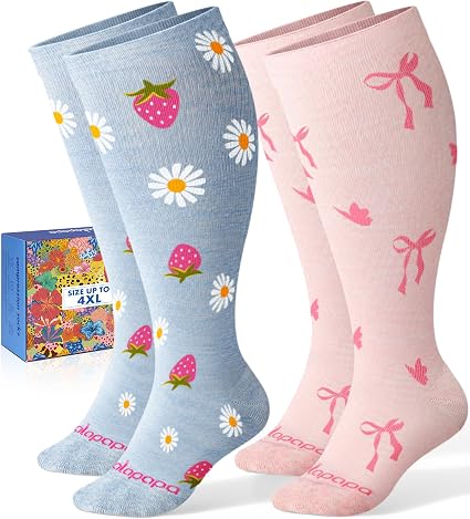 Lalapapa Wide-Calf Cotton Compression Socks · 2 Pairs — Daisy Bow