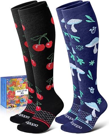 Lalapapa Cotton Compression Socks · 2 Pairs — Cherry Mushroom
