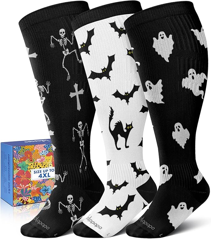 Wide Calf Compression Socks for Women - 3-Pair Plus Size 20-30mmHg Ankle Support Easy on off Socks for Travel Nurse