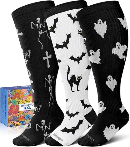 Wide Calf Compression Socks for Women - 3-Pair Plus Size 20-30mmHg Ankle Support Easy on off Socks for Travel Nurse