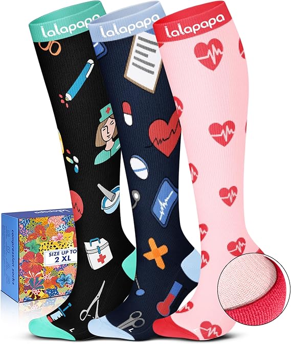 Cute 3-Pair Compression Socks for Women – 20-30mmHg Graduated Support, Lightweight for Daily Wear, Travel & Nurses
