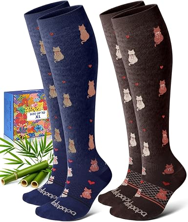 Lalapapa Bamboo Viscose Compression Socks · Everyday Prints — Cat Silhouette