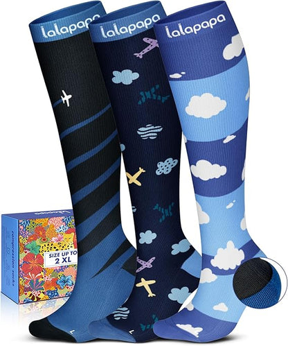 Cute 3-Pair Compression Socks for Women – 20-30mmHg Graduated Support, Lightweight for Daily Wear, Travel & Nurses