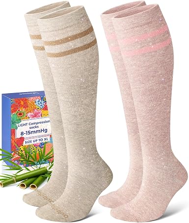 Lalapapa Light Bamboo Viscose Compression Socks · 2 Pairs — Pink Mocha Shimmer