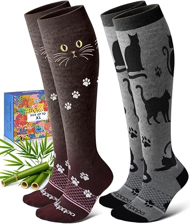 Lalapapa Bamboo Viscose Compression Socks · Everyday Prints — Cat Paw