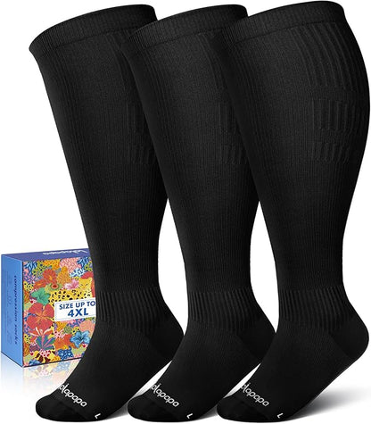 Wide Calf Compression Socks for Women - 3-Pair Plus Size 20-30mmHg Ankle Support Easy on off Socks for Travel Nurse