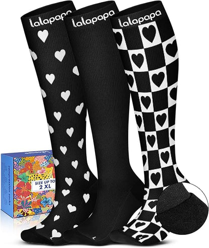 Cute 3-Pair Compression Socks for Women – 20-30mmHg Graduated Support, Lightweight for Daily Wear, Travel & Nurses