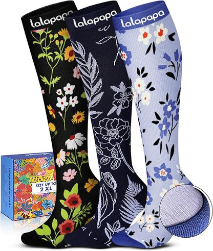 Cute 3-Pair Compression Socks for Women – 20-30mmHg Graduated Support, Lightweight for Daily Wear, Travel & Nurses