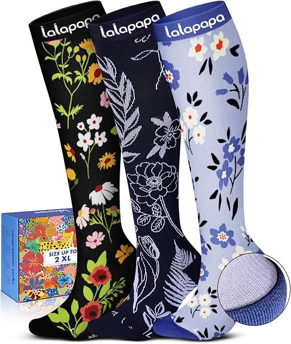 Printed Polyester Compression Socks, 20–30 mmHg – 3 Pairs