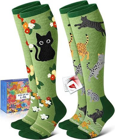 Lalapapa LYCRA® Compression Socks · 2 Pairs — Cat Floral
