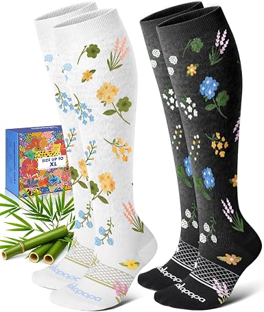 Lalapapa Bamboo Viscose Compression Socks · Bow & Floral — Spring Floral