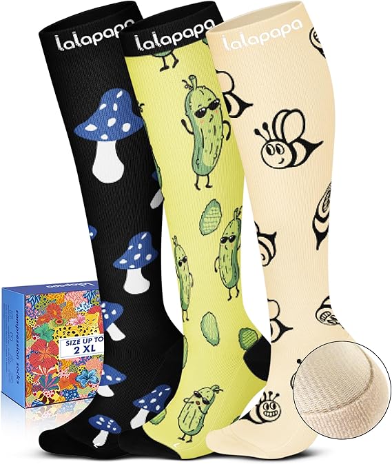 Cute 3-Pair Compression Socks for Women – 20-30mmHg Graduated Support, Lightweight for Daily Wear, Travel & Nurses
