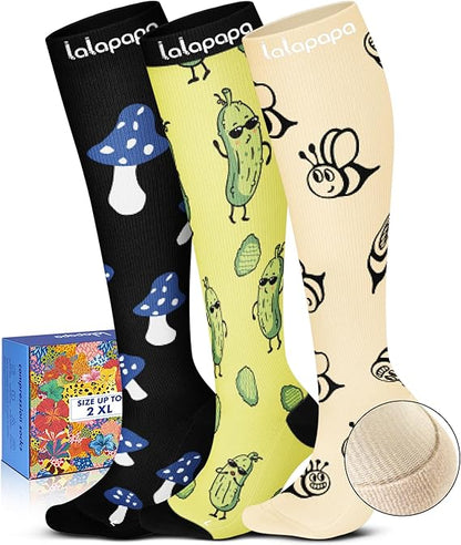 Cute 3-Pair Compression Socks for Women – 20-30mmHg Graduated Support, Lightweight for Daily Wear, Travel & Nurses