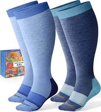 Lalapapa Wide-Calf Cotton Compression Socks · 2 Pairs — Navy Sage