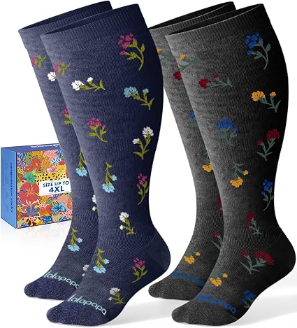 Wide-Calf Cotton Compression Socks, 15–20 mmHg – 2 Pairs