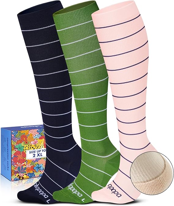 Cute 3-Pair Compression Socks for Women – 20-30mmHg Graduated Support, Lightweight for Daily Wear, Travel & Nurses