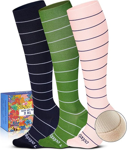 Cute 3-Pair Compression Socks for Women – 20-30mmHg Graduated Support, Lightweight for Daily Wear, Travel & Nurses