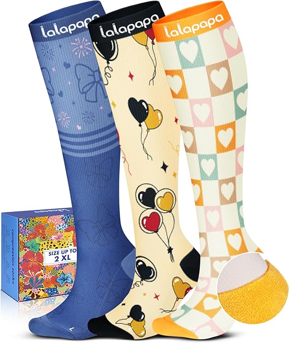 Cute 3-Pair Compression Socks for Women – 20-30mmHg Graduated Support, Lightweight for Daily Wear, Travel & Nurses