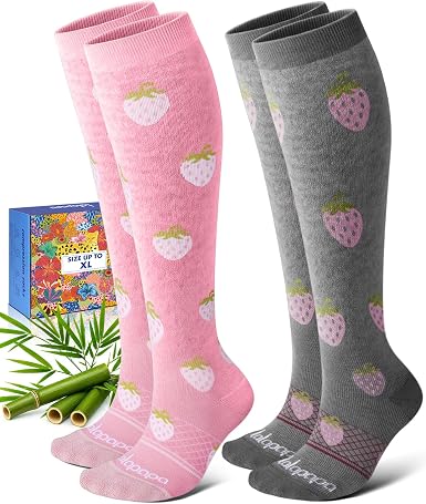 Lalapapa Bamboo Viscose Compression Socks · Everyday Prints — Strawberry