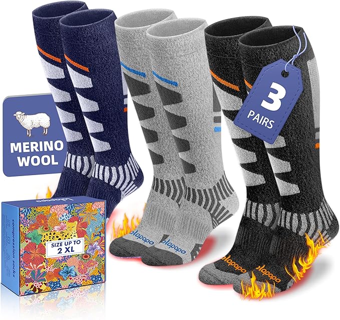 Merino Wool Ski Socks for Women Men - Warm Thermal Padded Cushioned Knee High Socks for Winter Skiing Snowboarding