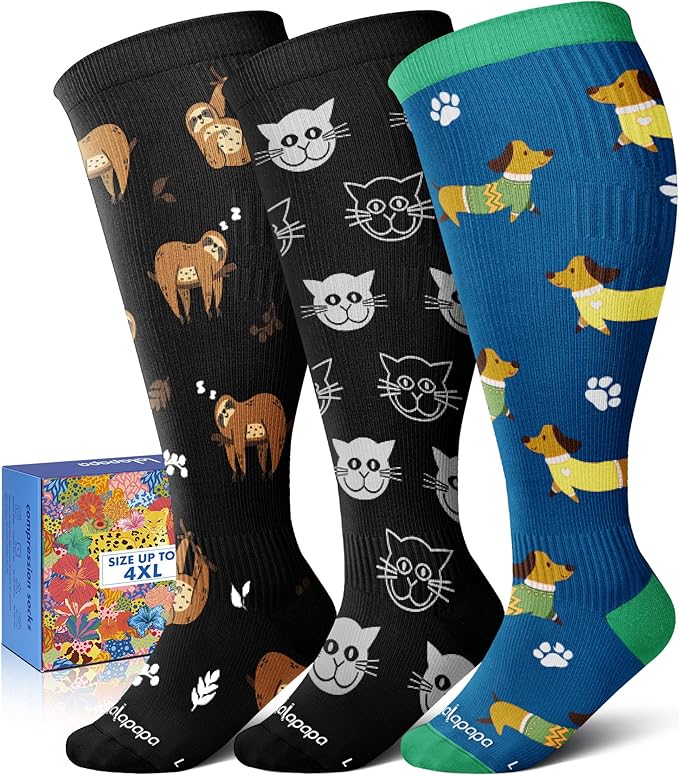 Wide Calf Compression Socks for Women - 3-Pair Plus Size 20-30mmHg Ankle Support Easy on off Socks for Travel Nurse