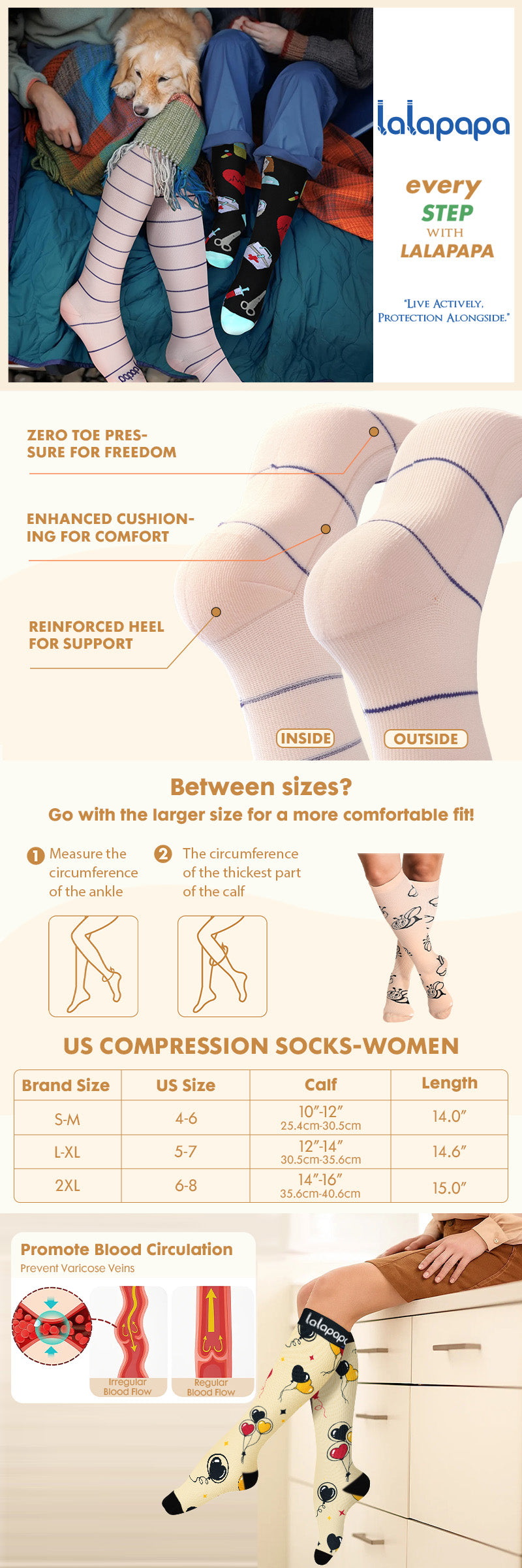 Printed Polyester Compression Socks, 20–30 mmHg – 3 Pairs